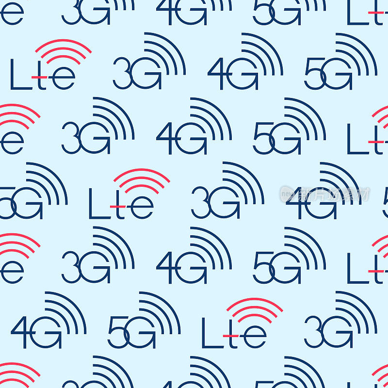 Lte。网络标志3G、4G、5g。矢量模式。五代互联网符号。5 g技术图标。高速互联网